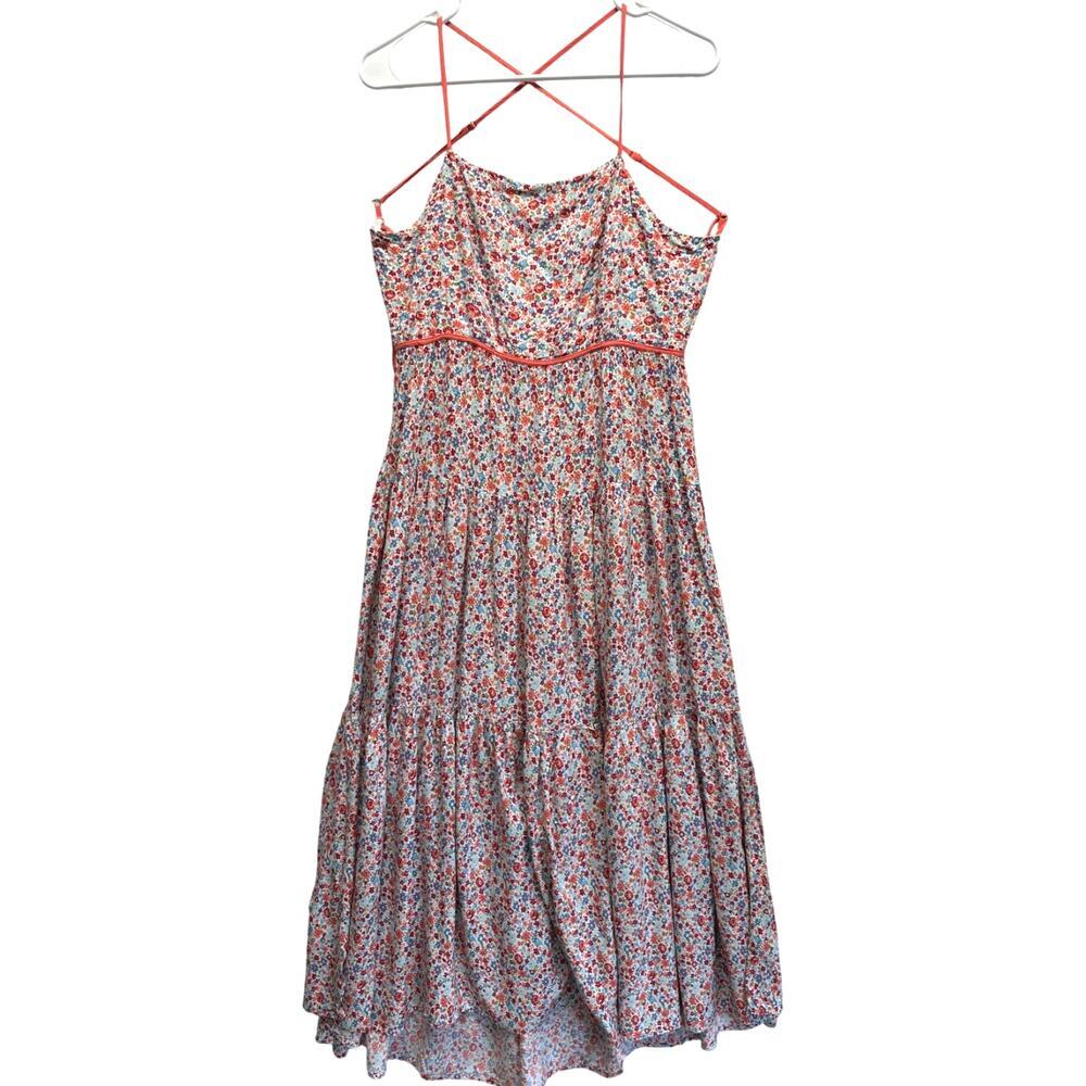 Aakaa Floral Midi Dress with Red Accents